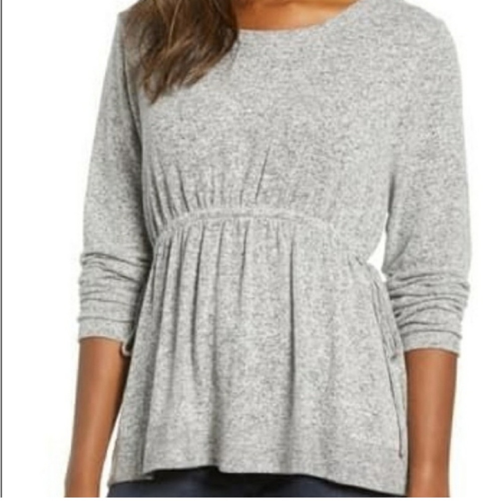 NWT Caslon Heathered Gray Peplum Top Side Tie Size Medium blouse shirt sweater